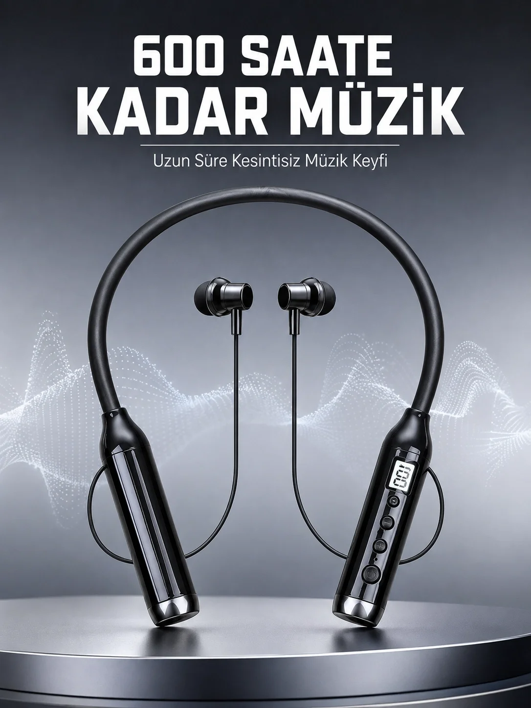 Dijital Göstergeli Boyun Tipi Bluetooth Kulaklık Mikrofonlu Çağrı ve Müzik Kontrollü Çift Cihaz Bağlantılı Kulaklık