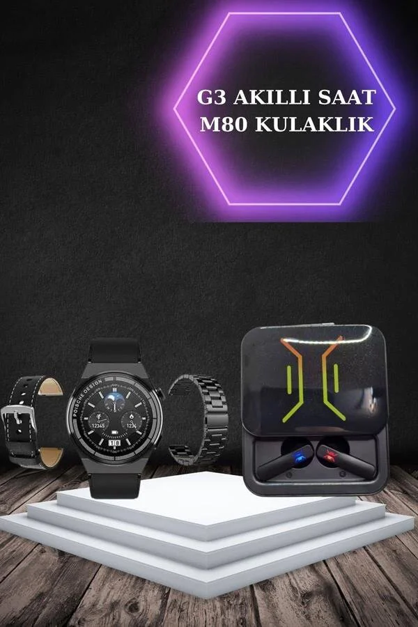Dijital Göstergeli Bluetooth Kulaklık ve Akıllı Saat Seti - Titreşimli Spor ve İş Çözümü