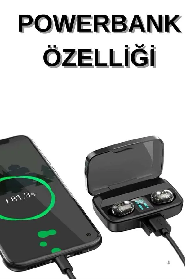 Dijital Göstergeli Bluetooth Kulaklık TWS Stereo Bluetooth 5.0 - Kablosuz ve Uzun Pil Ömrü