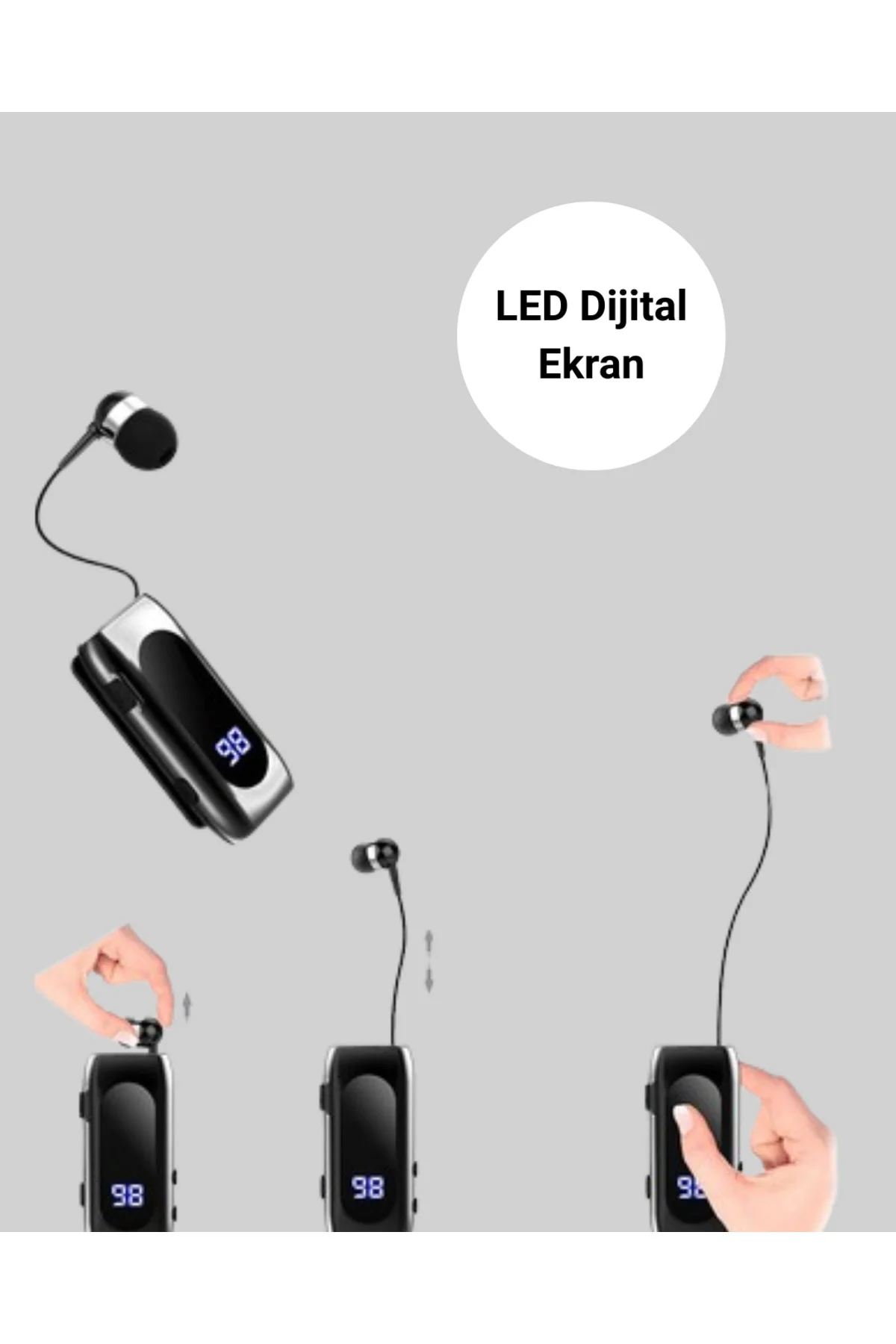 Dijital Göstergeli Bluetooth Kulaklık – Klipsli ve Şık Tasarım - 