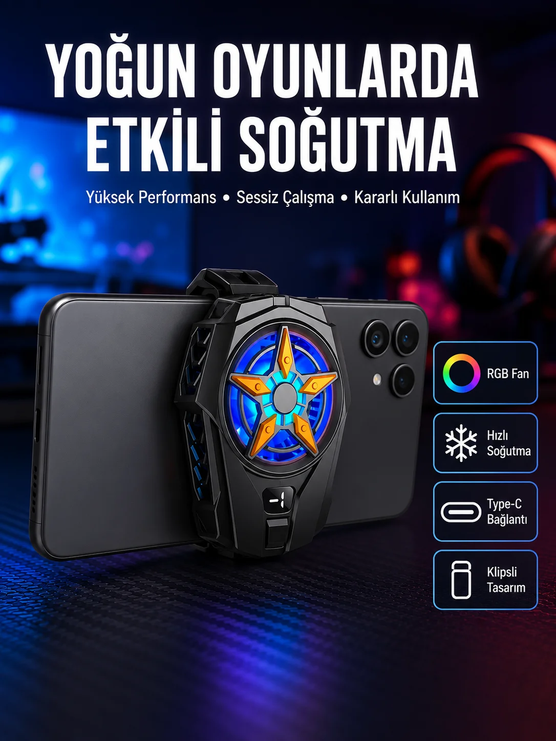 Dijital Göstergeli Evrensel Telefon Soğutma Fanı Yeni Nesil