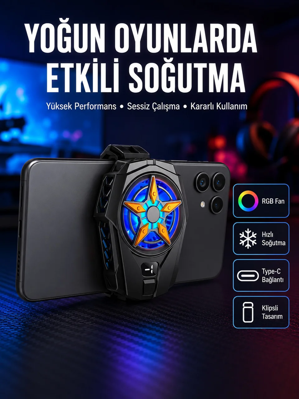 Dijital Göstergeli Evrensel Telefon Soğutma Fanı Yeni Nesil - Lisinya