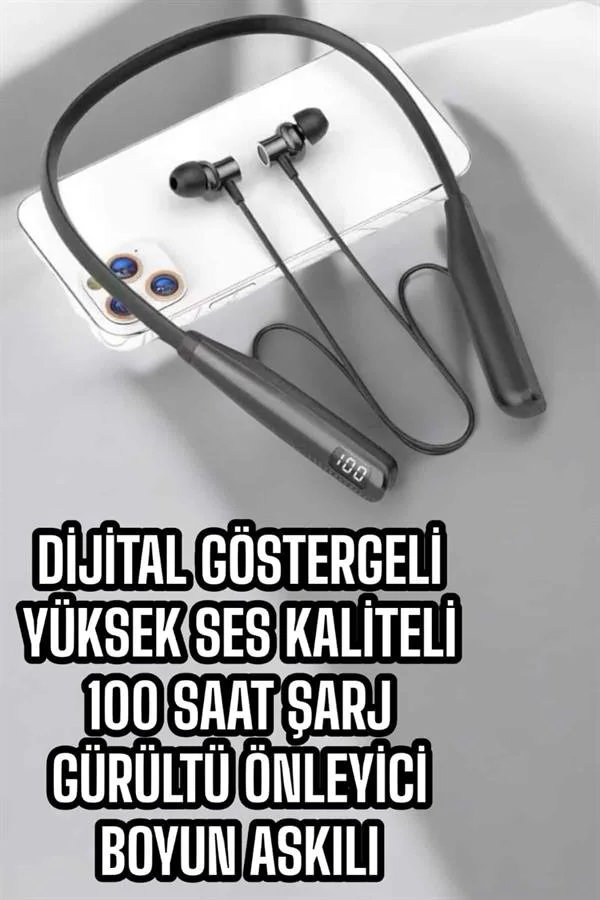 Dijital Göstergeli Kulak İçi Kablosuz Bluetooth Kulaklık Boyun Bantlı Yeni Nesil
