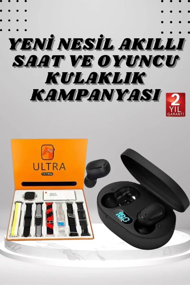 Dijital Göstergeli Kulaklık ve 7 Kordonlu Akıllı Saat Android ve İOS Uyumlu Uyku Takibi Sesli Görüşme - Lisinya