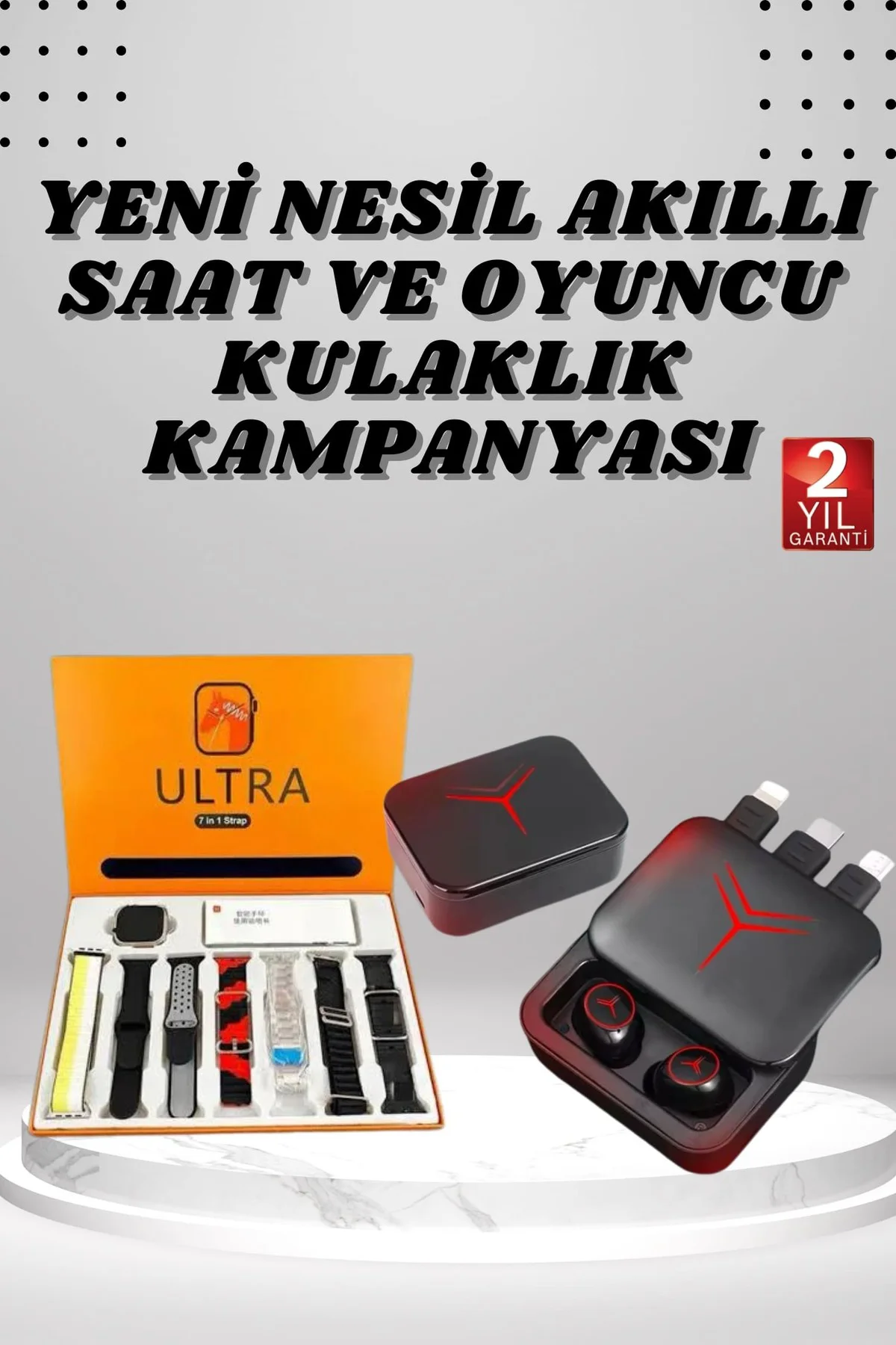 Dijital Göstergeli Powerbank Kablosuz Kulaklık ve 7 Kordonlu Yeni