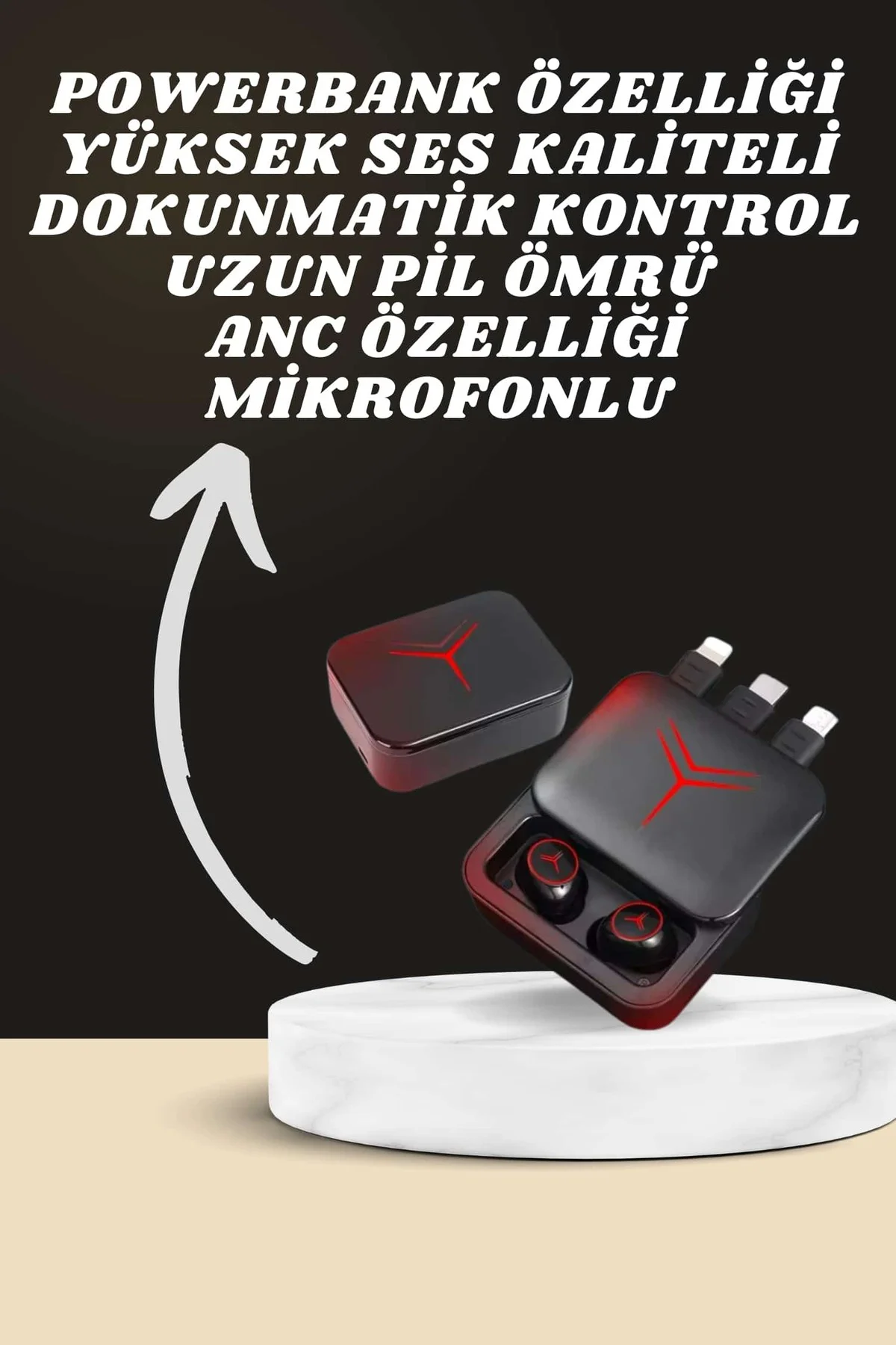 Dijital Göstergeli Powerbank Kablosuz Kulaklık ve 7 Kordonlu Yeni