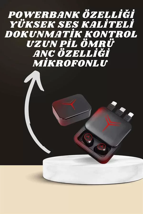 Dijital Göstergeli Powerbank Kablosuz Kulaklık ve 7 Kordonlu Yeni Nesil Akıllı Saat Dokunmatik Kontrol - Lisinya
