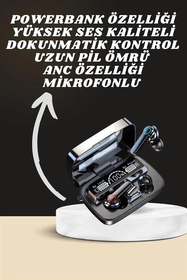 Dijital Göstergeli Powerbank Kulaklık ve 7 Kordonlu Yeni Nesil Ak