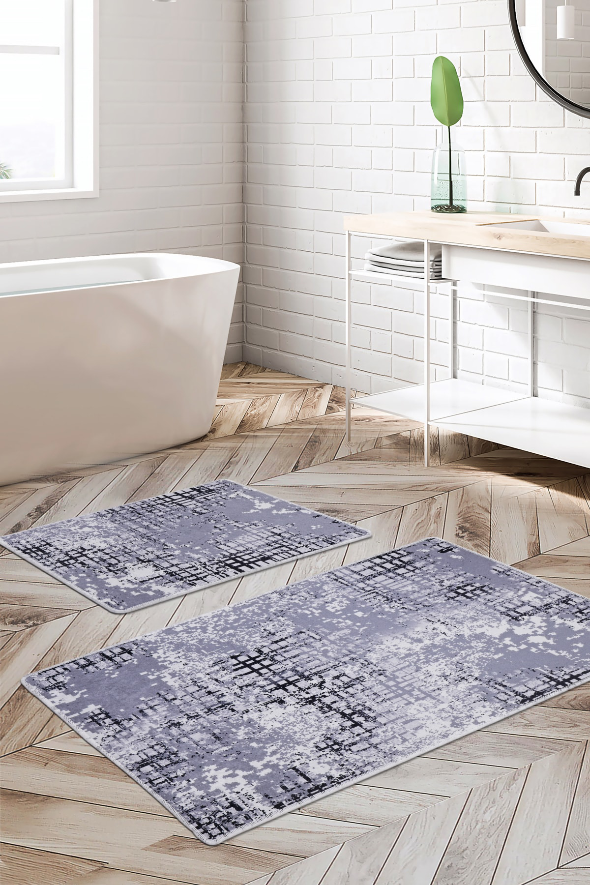 Dijital Gri Siyah Ikili Banyo Paspası Klozet Takımı 8881