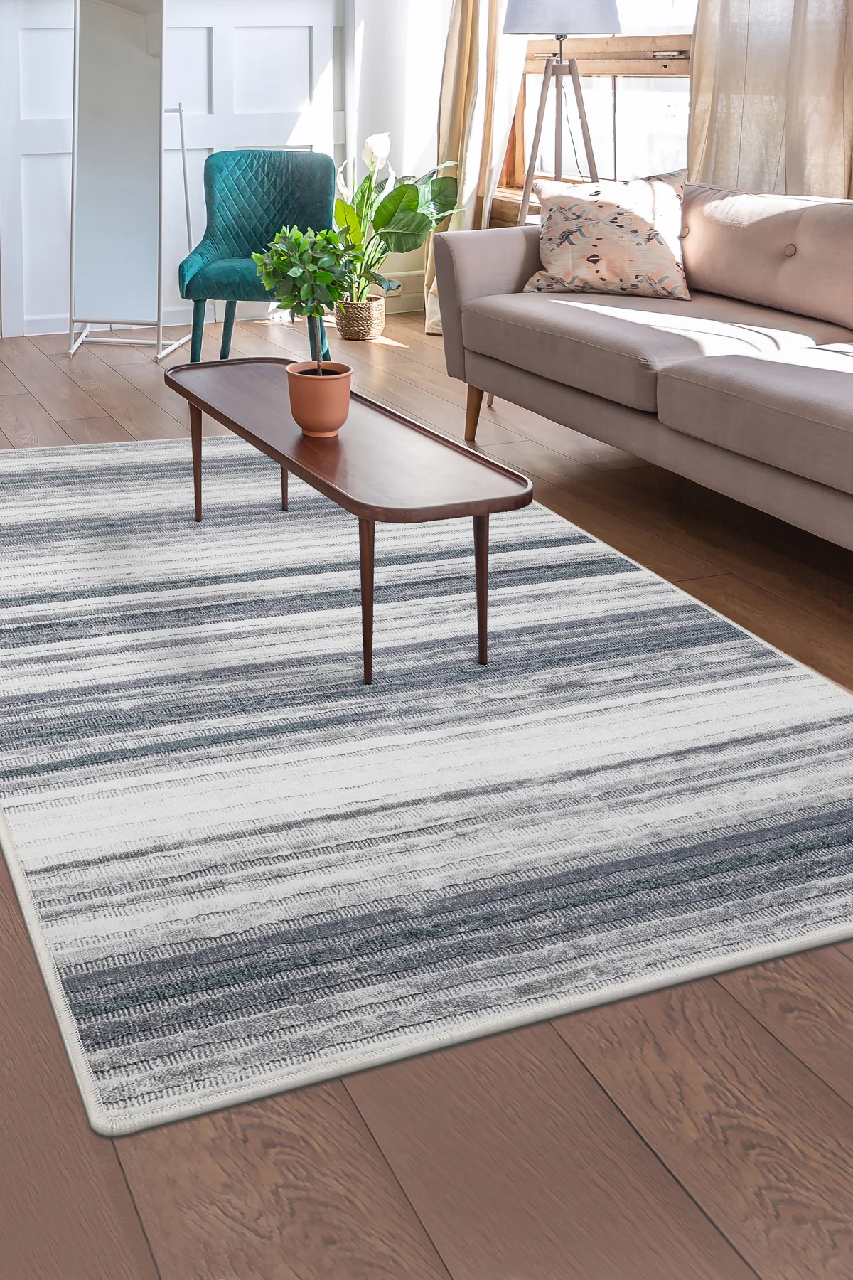 DİJİTAL HALI 9026 MODEL GRİ Yıkanabilir Kaymaz Kesme HALI Yolluk 200x300 (6 metrekare)
