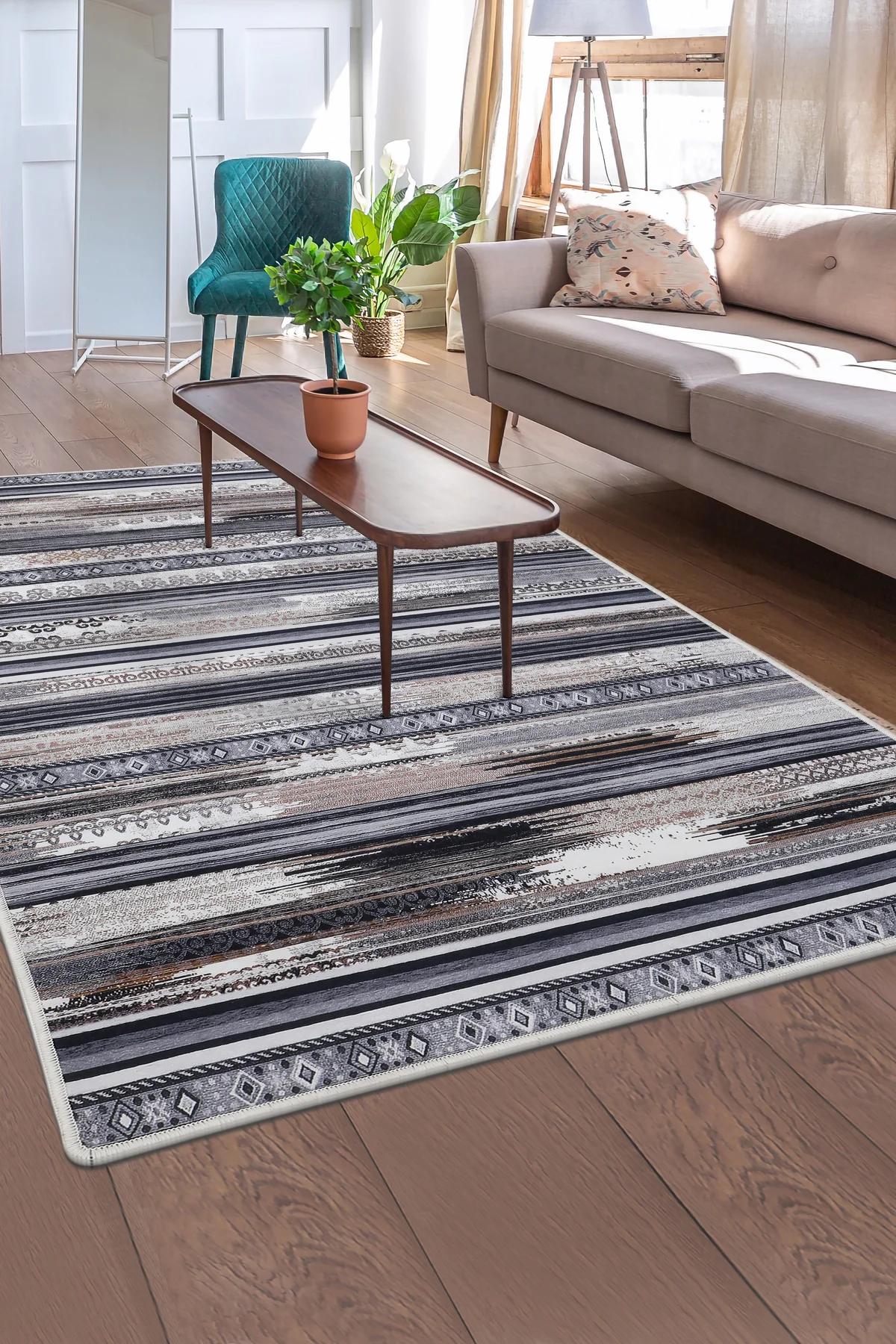 DİJİTAL HALI KÖLN MODEL KAHVERENGİ Yıkanabilir Kaymaz Kesme HALI Yolluk 150X220