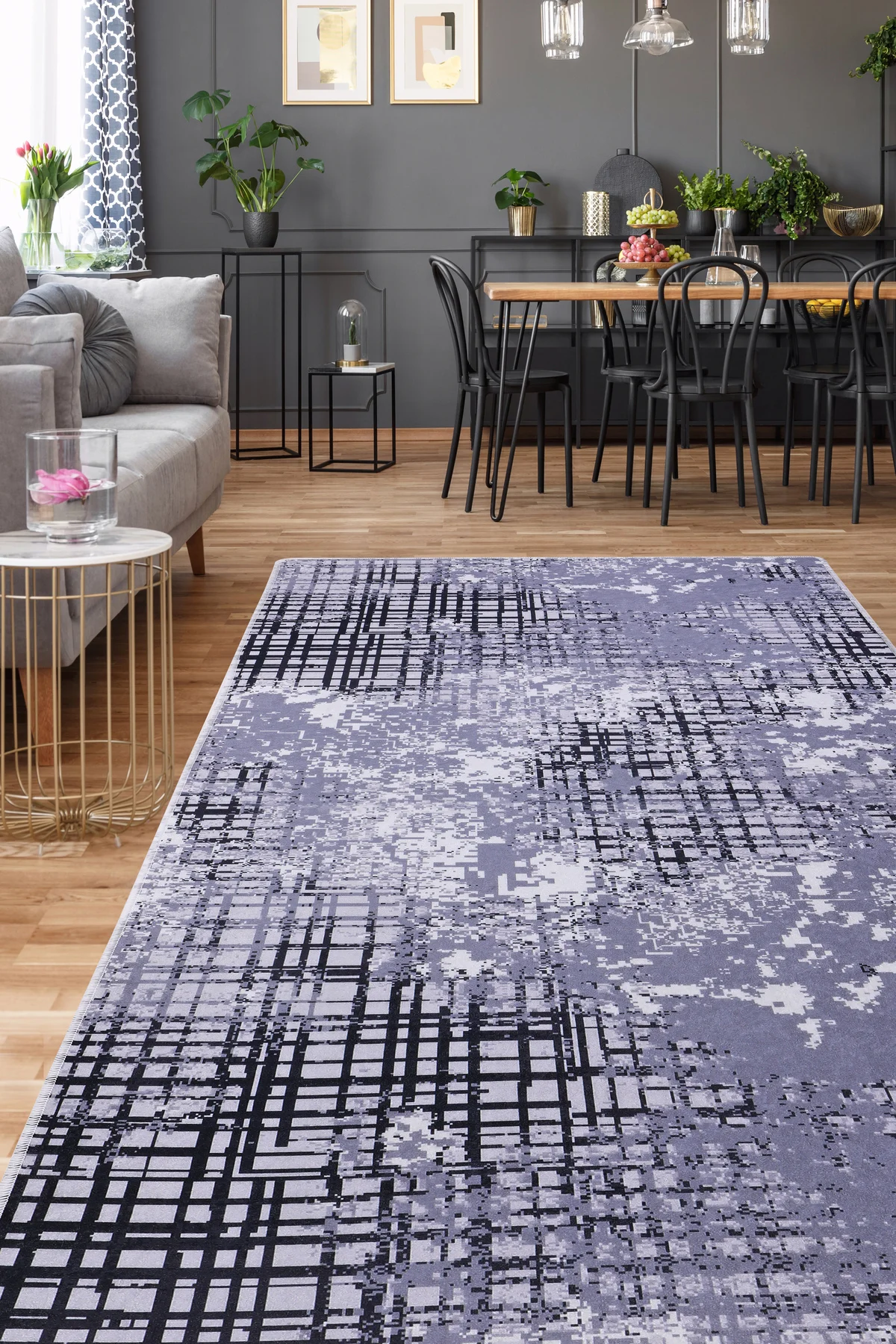 DİJİTAL HALI MODERN TASARIMLI GRİ RENKLİ Yıkanabilir Kaymaz Kesme HALI Yolluk 100x200