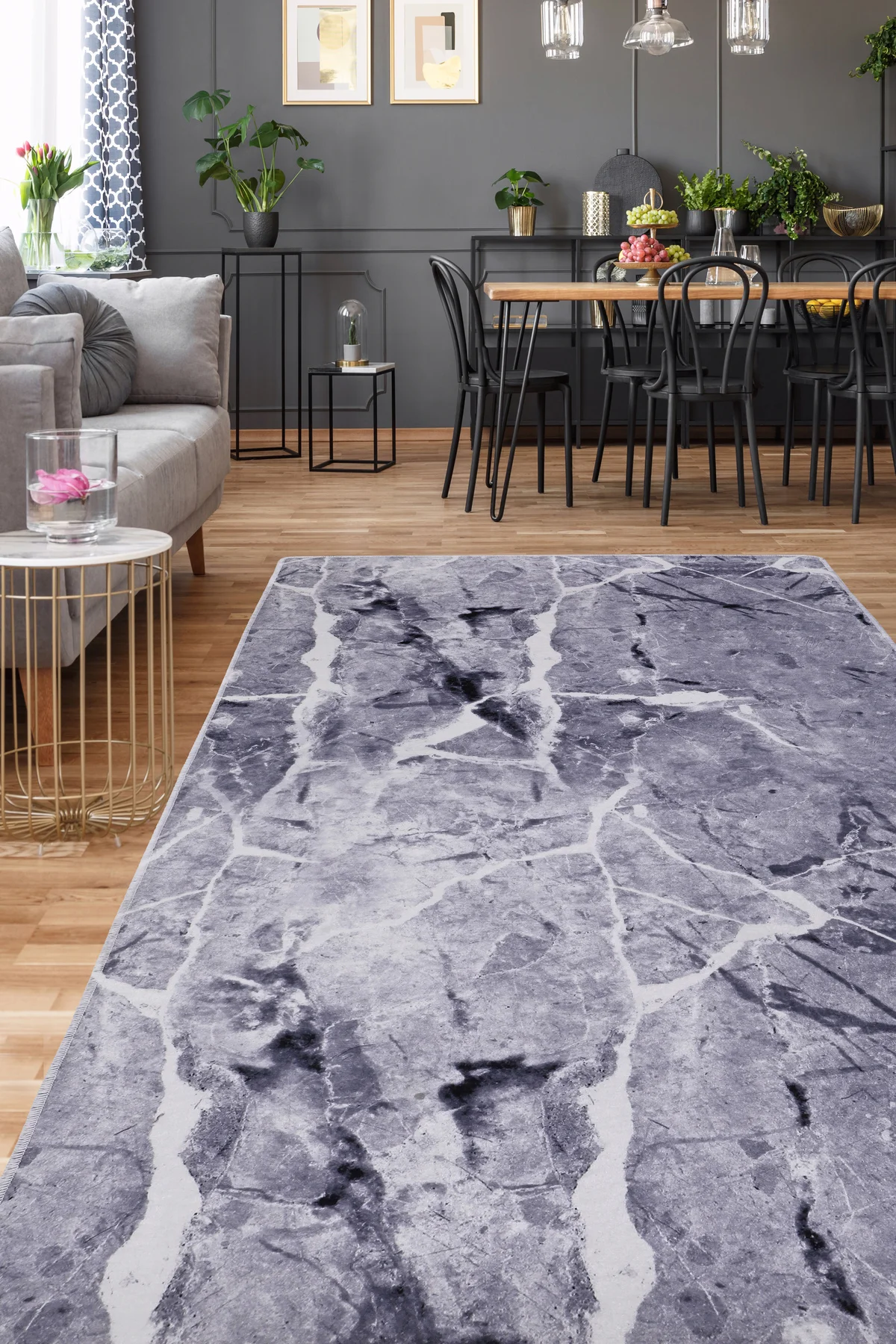 DİJİTAL HALI MODERN TASARIMLI GRİ RENKLİ Yıkanabilir Kaymaz Kesme HALI Yolluk 120x200 (3 m2)