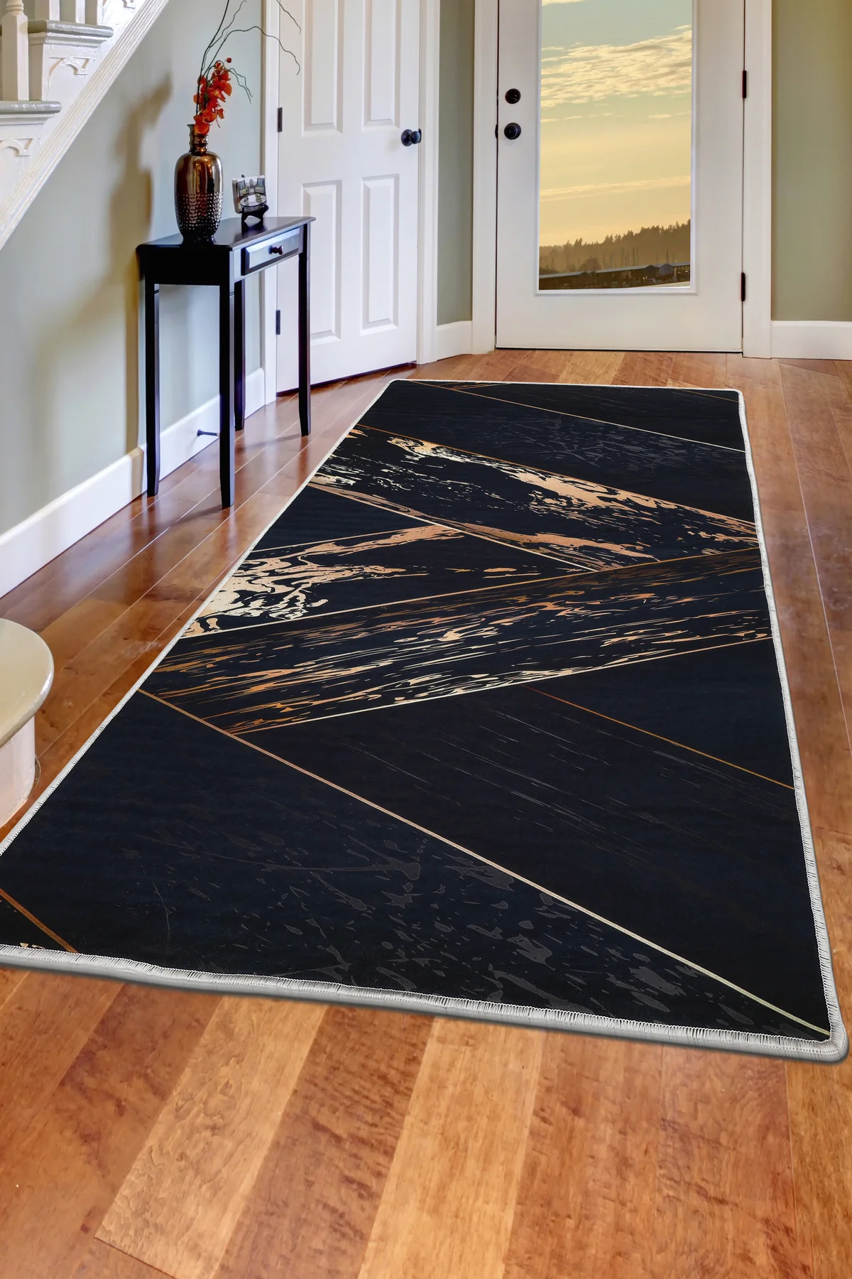 DİJİTAL HALI MODERN TASARIMLI SİYAH RENKLİ Yıkanabilir Kaymaz Kesme HALI Yolluk 60x100 Fiyatı, Yorumları ve Özellikleri
