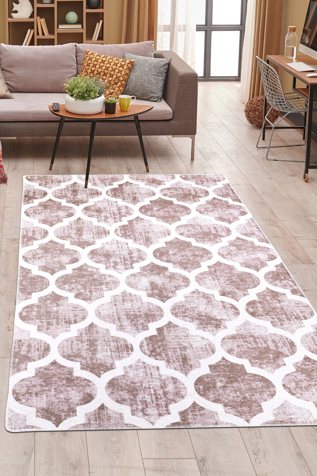 DİJİTAL HALI MODERN TASARIMLI BEJ RENKLİ Yıkanabilir Kaymaz Kesme HALI Yolluk 160x300