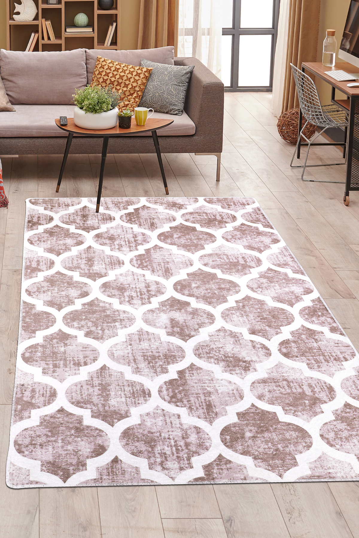 DİJİTAL HALI MODERN TASARIMLI BEJ RENKLİ Yıkanabilir Kaymaz Kesme HALI Yolluk 80x350