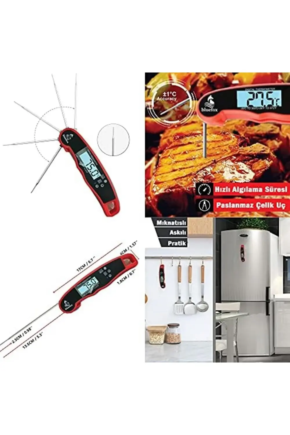 Dijital Hızlı Okunan Mutfak Termometresi - Mıknatıslı, Katlanabil