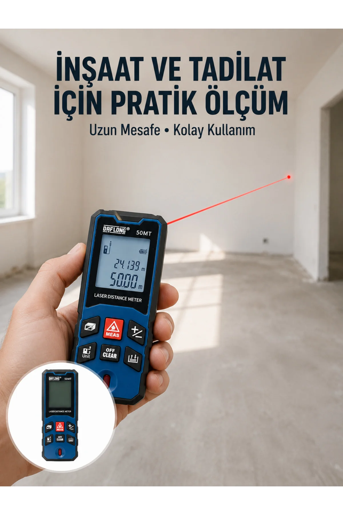 Dijital Lazer Mesafe Ölçüm Cihazı İnşaat ve Ev Kullanımı Yeni Nesil - Lisinya