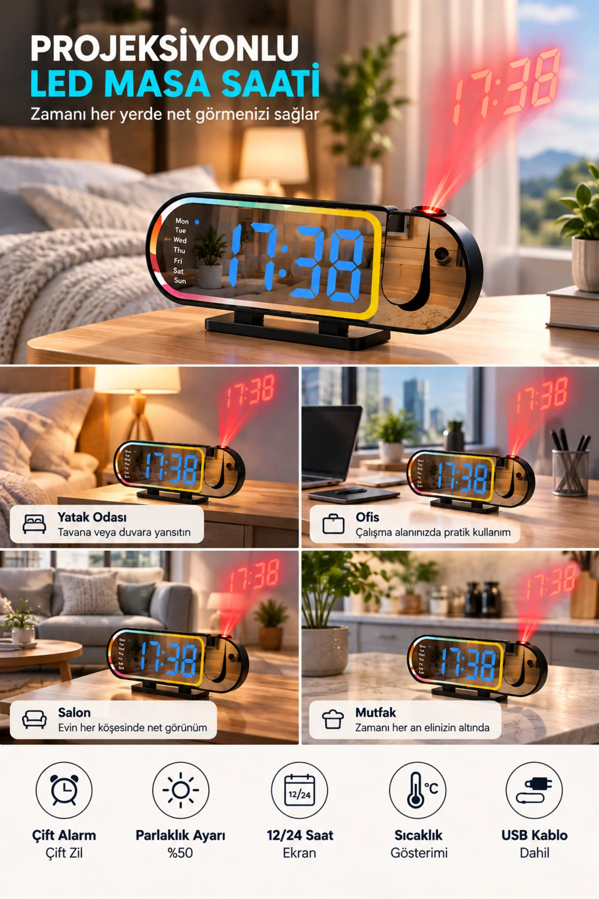 Dijital Led Masa Saati Masaüstü Alarm Saati Parlaklık Ayarlı Sıcaklık Ve 12 24 Saat Göstergeli Dijital Led Masa Saati Masaüstü Alarm Saati Parlaklık Ayarlı Sıcaklık Ve 12 24 Saat Göstergeli - Görsel 4