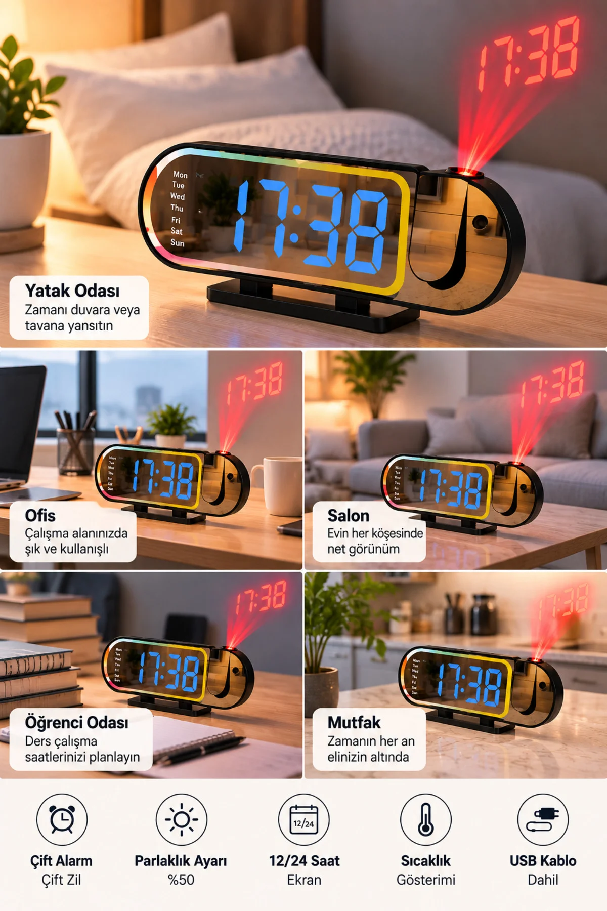 Dijital Led Masa Saati Masaüstü Alarm Saati Parlaklık Ayarlı Sıcaklık Ve 12 24 Saat Göstergeli Dijital Led Masa Saati Masaüstü Alarm Saati Parlaklık Ayarlı Sıcaklık Ve 12 24 Saat Göstergeli - Görsel 5