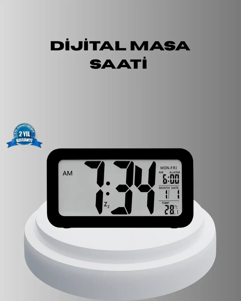 Dijital Masa Saati Sensörlü Aydınlatmalı Alarm ve Sıcaklık Ölçerl