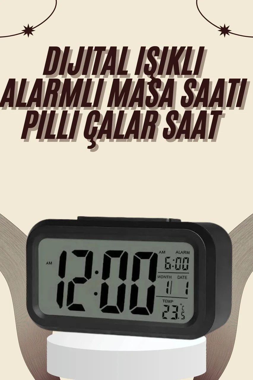 Dijital Masa Saati Termometreli Takvim Çalar Saat Led Ekran Pilli