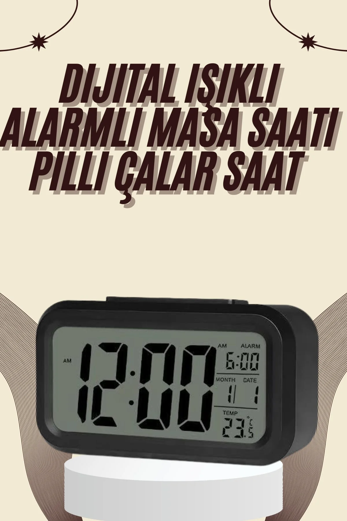 Dijital Masa Saati Termometreli Takvim Çalar Saat Led Ekran Pilli