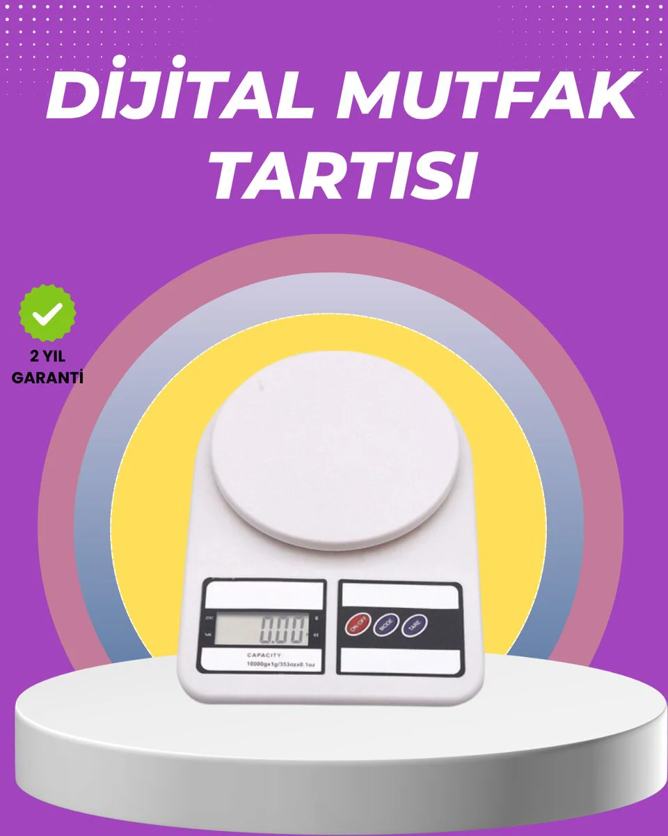 Dijital Mutfak Tartısı - 10kg'ya Kadar Gram Hassasiyetli Beyaz Plastik Terazi
