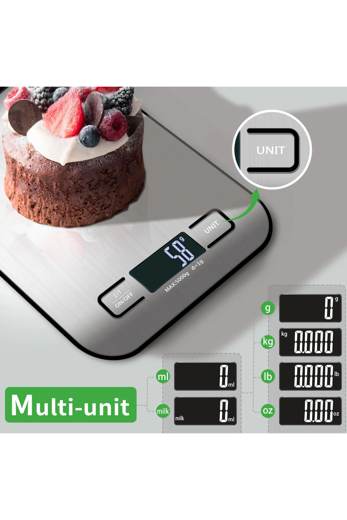 Dijital Mutfak Terazisi Paslanmaz Çelik Elektronik Lcd Ağırlık 5 