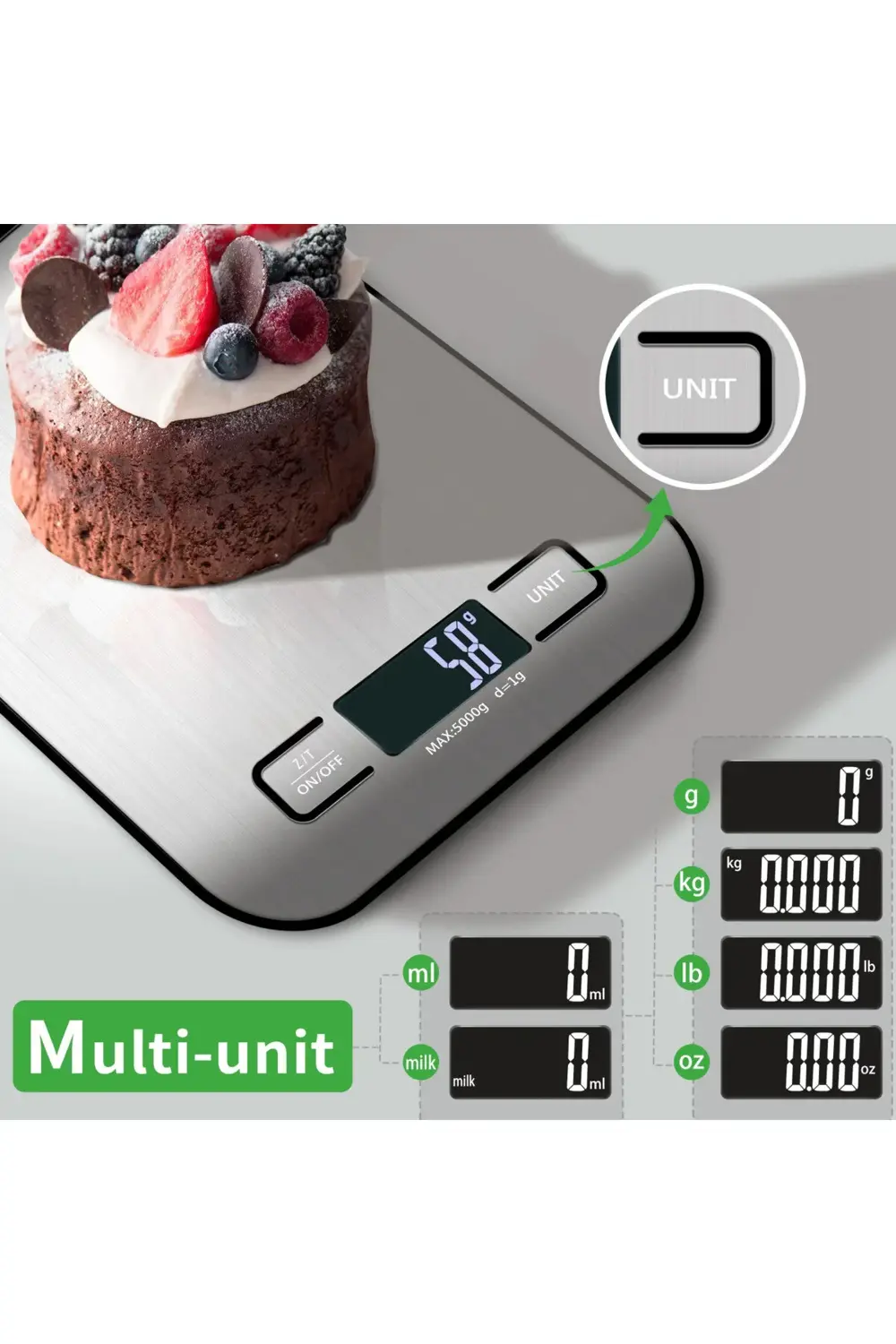 Dijital Mutfak Terazisi Paslanmaz Çelik Elektronik Lcd Ağırlık 5