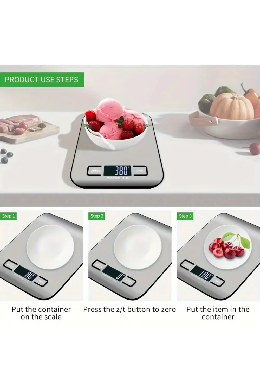 Dijital Mutfak Terazisi Paslanmaz Çelik Elektronik Lcd Ağırlık 5