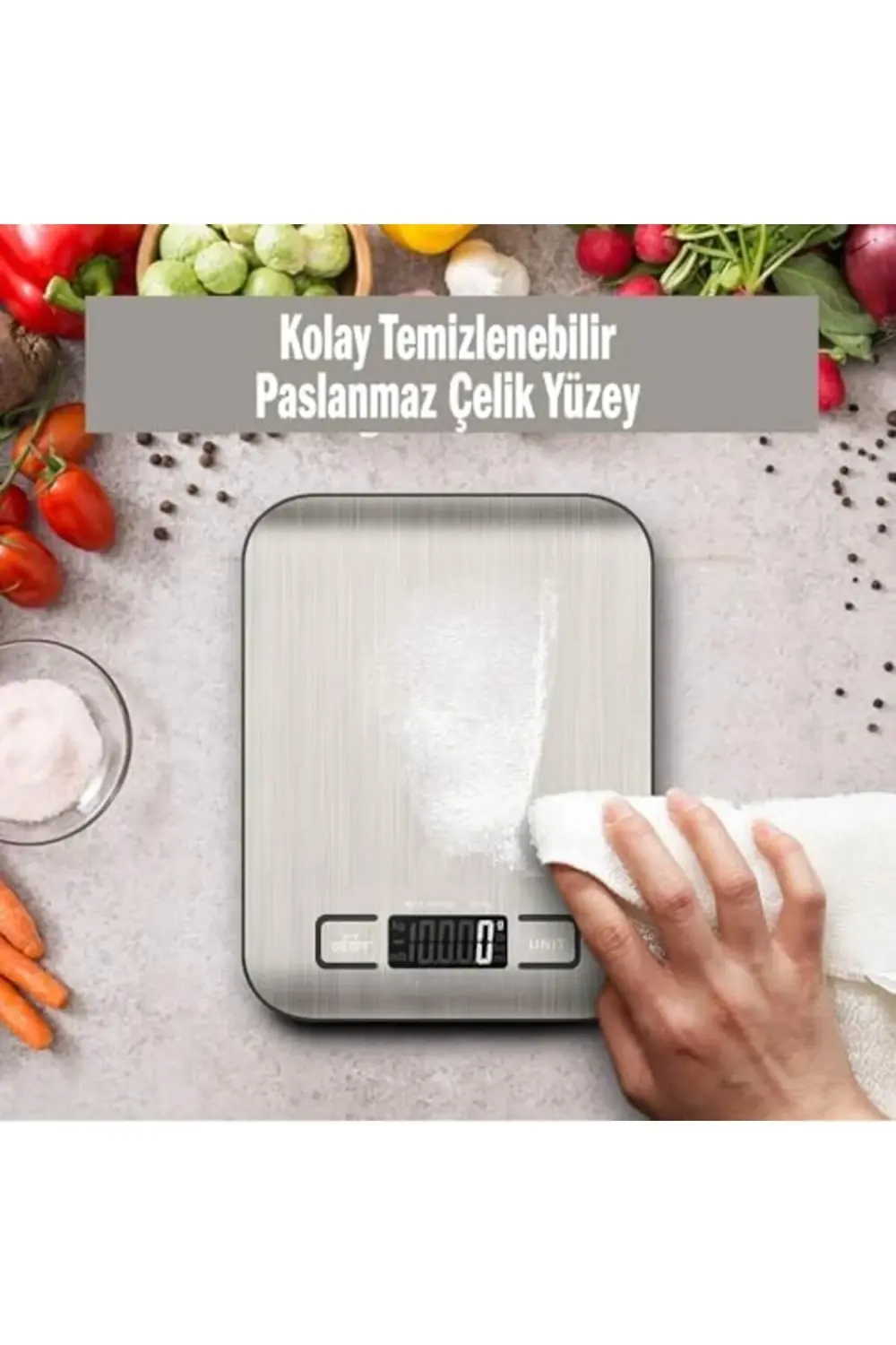 Dijital Mutfak Terazisi – Paslanmaz Çelik Yüzeyli Hassas Tartı, 5