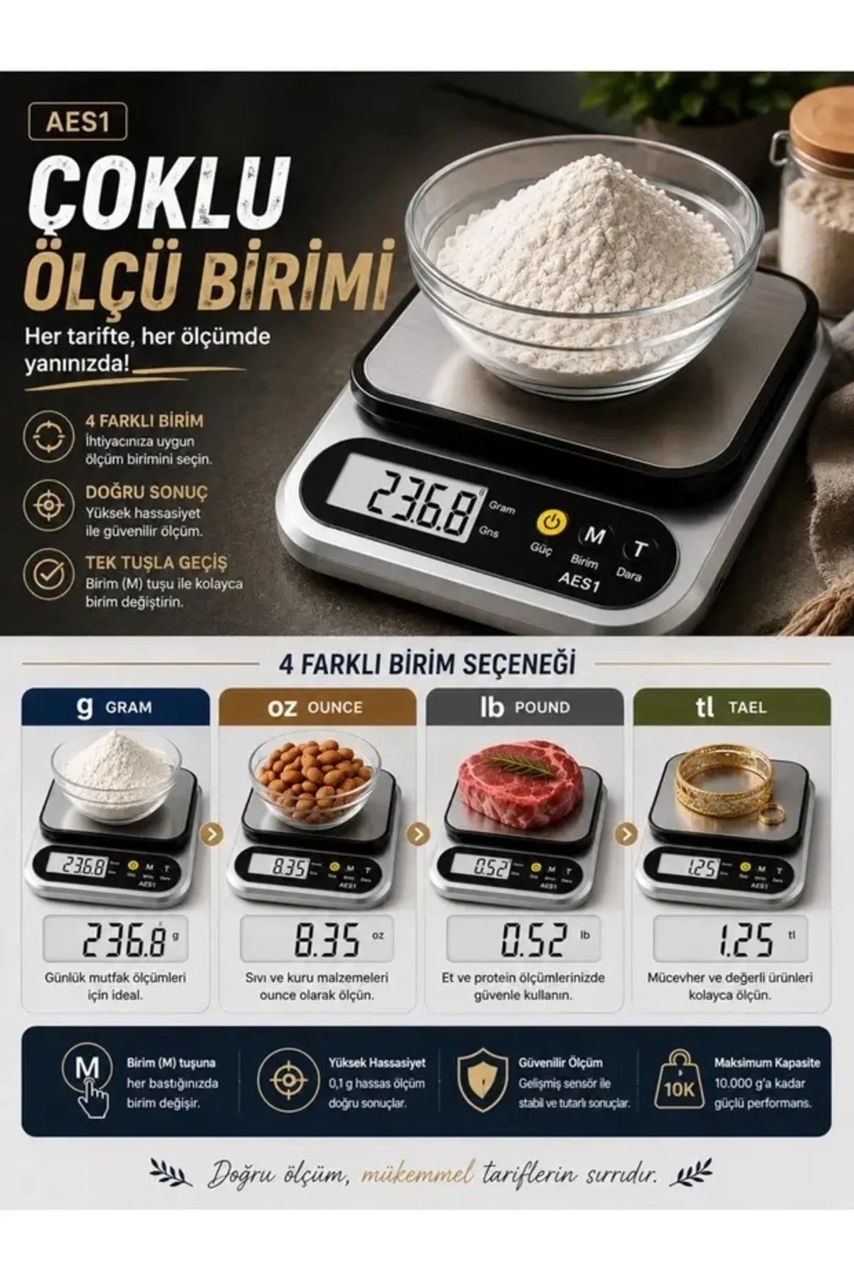 Dijital Mutfak Ve Kahve Tartısı Hassas Gram Terazisi Paslanmaz Çelik Lcd Ekran Çoklu Ölçüm G/Oz 10 K Dijital Mutfak Ve Kahve Tartısı Hassas Gram Terazisi Paslanmaz Çelik Lcd Ekran Çoklu Ölçüm G/Oz 10 K - Görsel 3