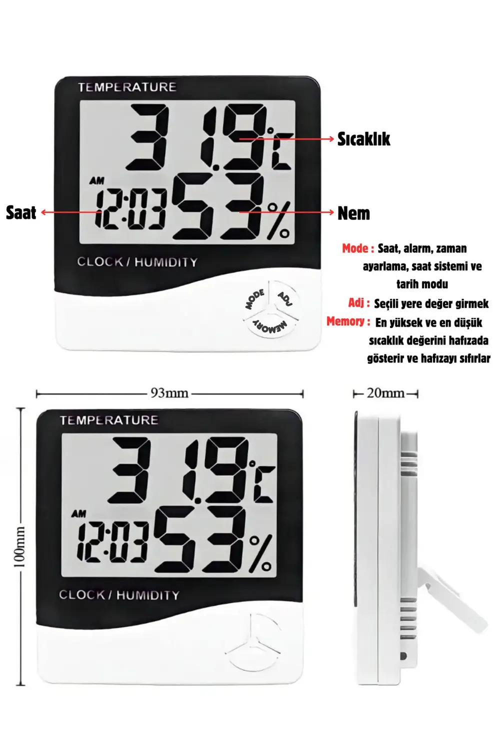 Dijital Oda Termometre Sıcaklık Ve Nem Ölçer Masa Saati Alarm