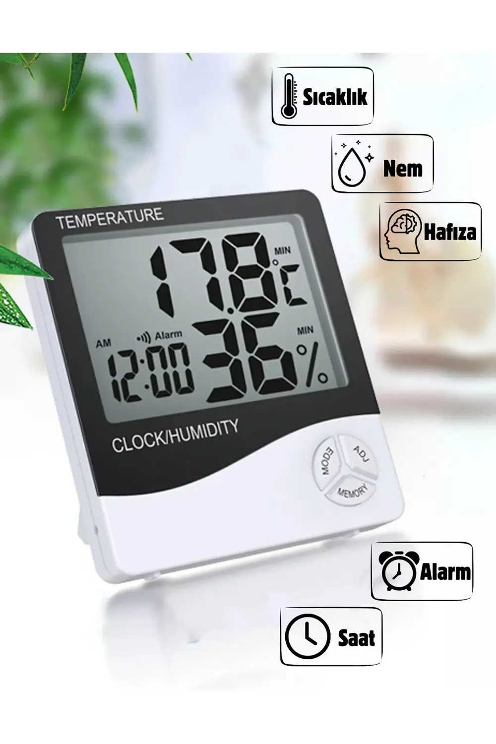 Dijital Oda Termometre Sıcaklık Ve Nem Ölçer Masa Saati Alarm