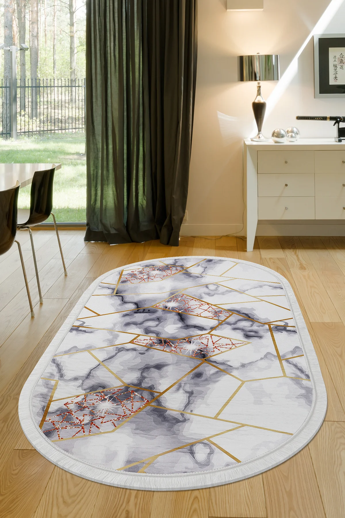 DİJİTAL Oval Saçaklı HALI KRİSTAL MODEL ALTIN rengi Silinebilir 60x200 Fiyatı, Yorumları ve Özellikleri