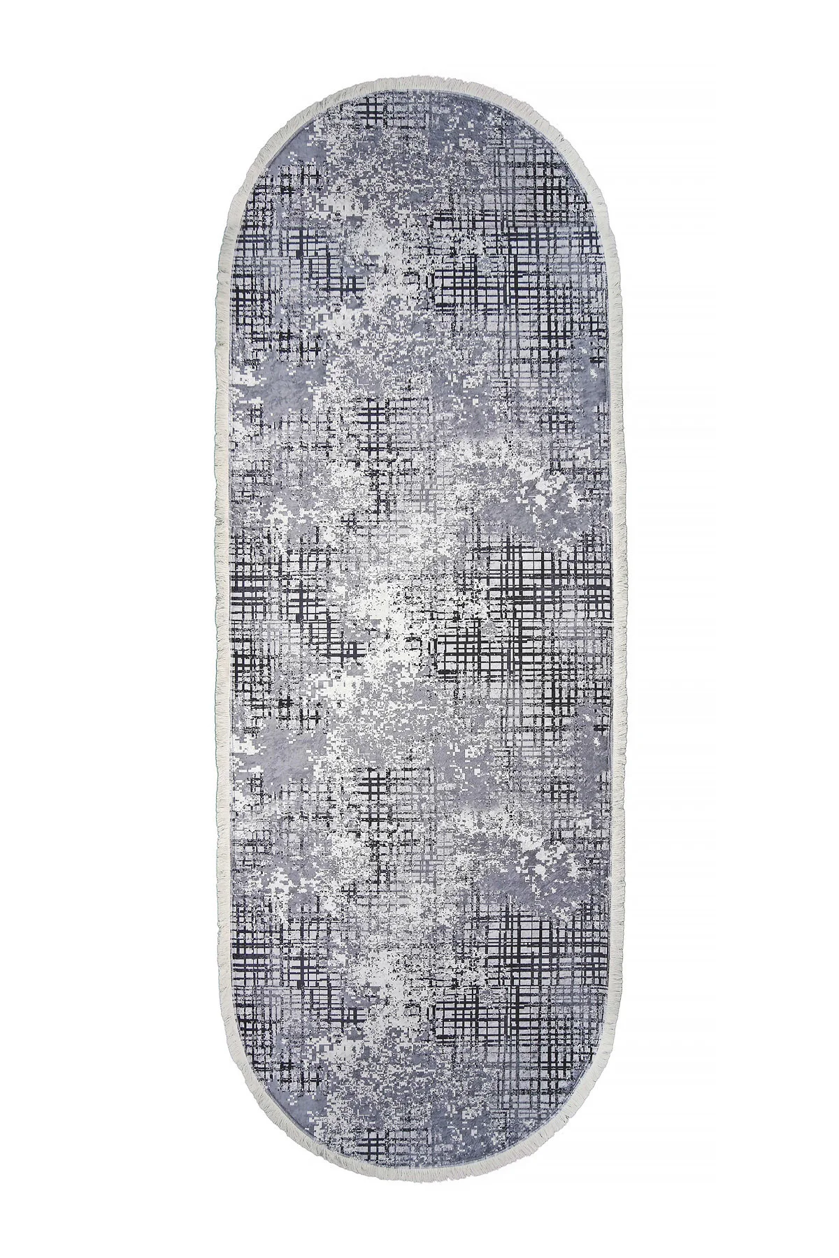 DİJİTAL Oval Saçaklı HALI MODERN TASARIMLI GRİ RENKLİ Silinebilir 150x900 DİJİTAL Oval Saçaklı HALI MODERN TASARIMLI GRİ RENKLİ Silinebilir 150x900