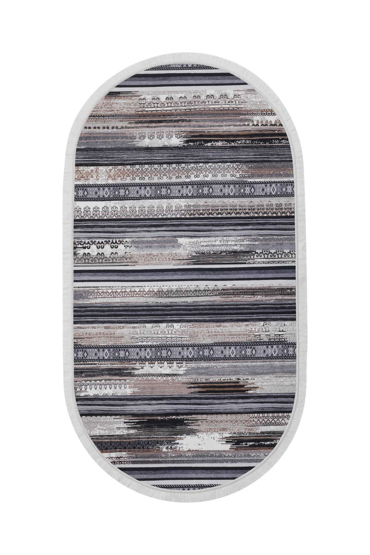 DİJİTAL Oval Saçaklı HALI KÖLN MODEL KAHVERENGİ Silinebilir 60x200