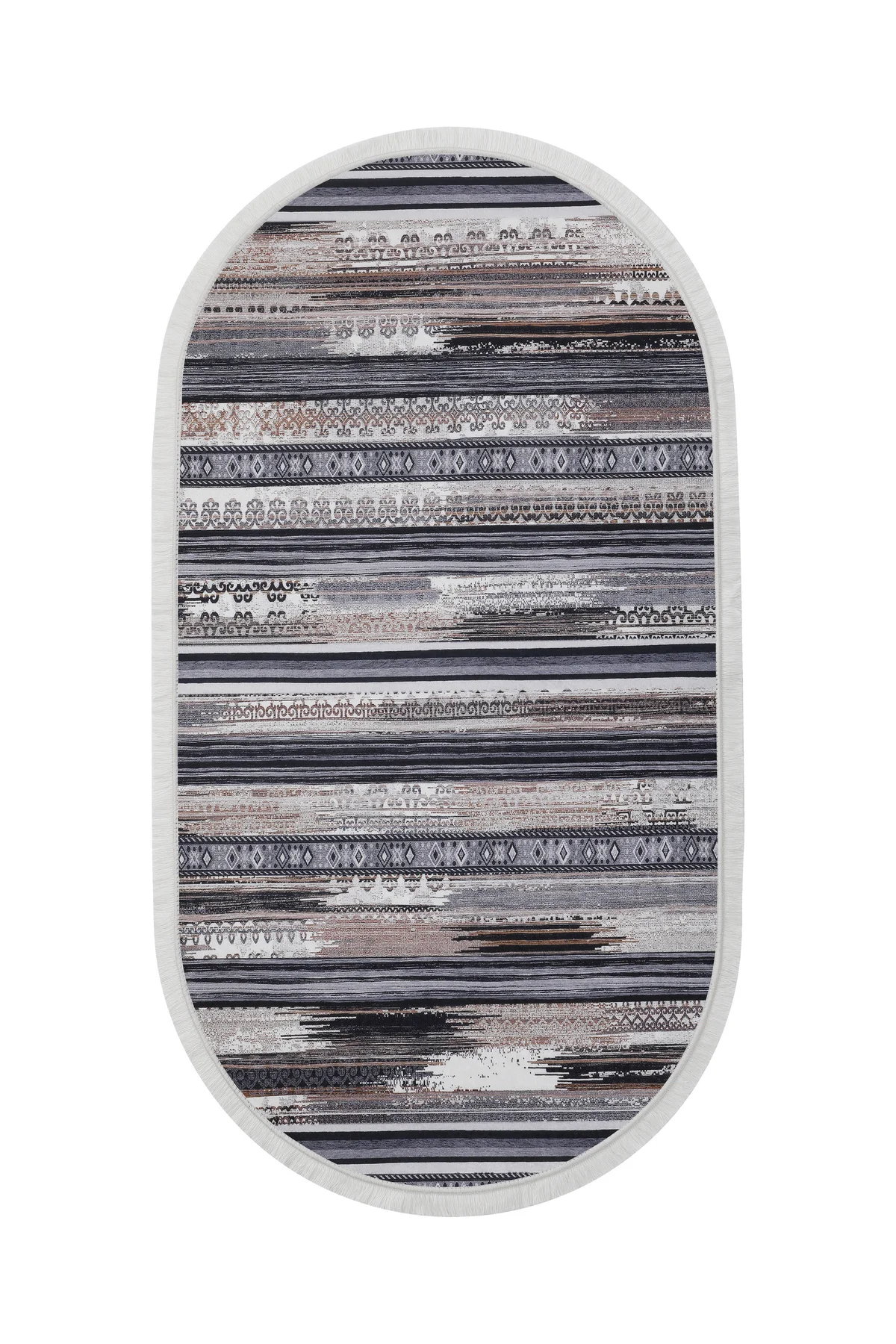 DİJİTAL Oval Saçaklı HALI KÖLN MODEL KAHVERENGİ Silinebilir 80x250