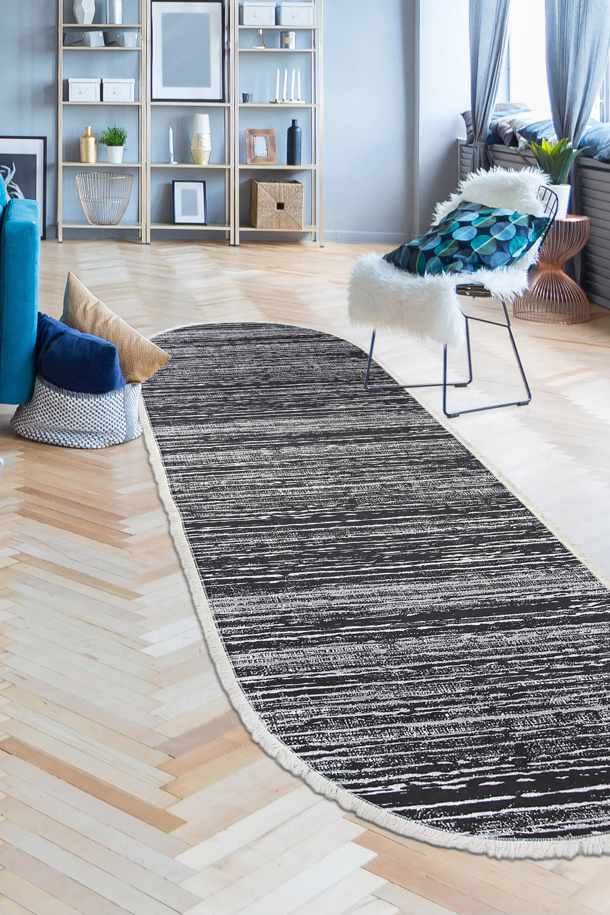 DİJİTAL Oval Saçaklı HALI MODERN TASARIMLI SİYAH RENKLİ Silinebilir 160x300 Fiyatı, Yorumları ve Özellikleri