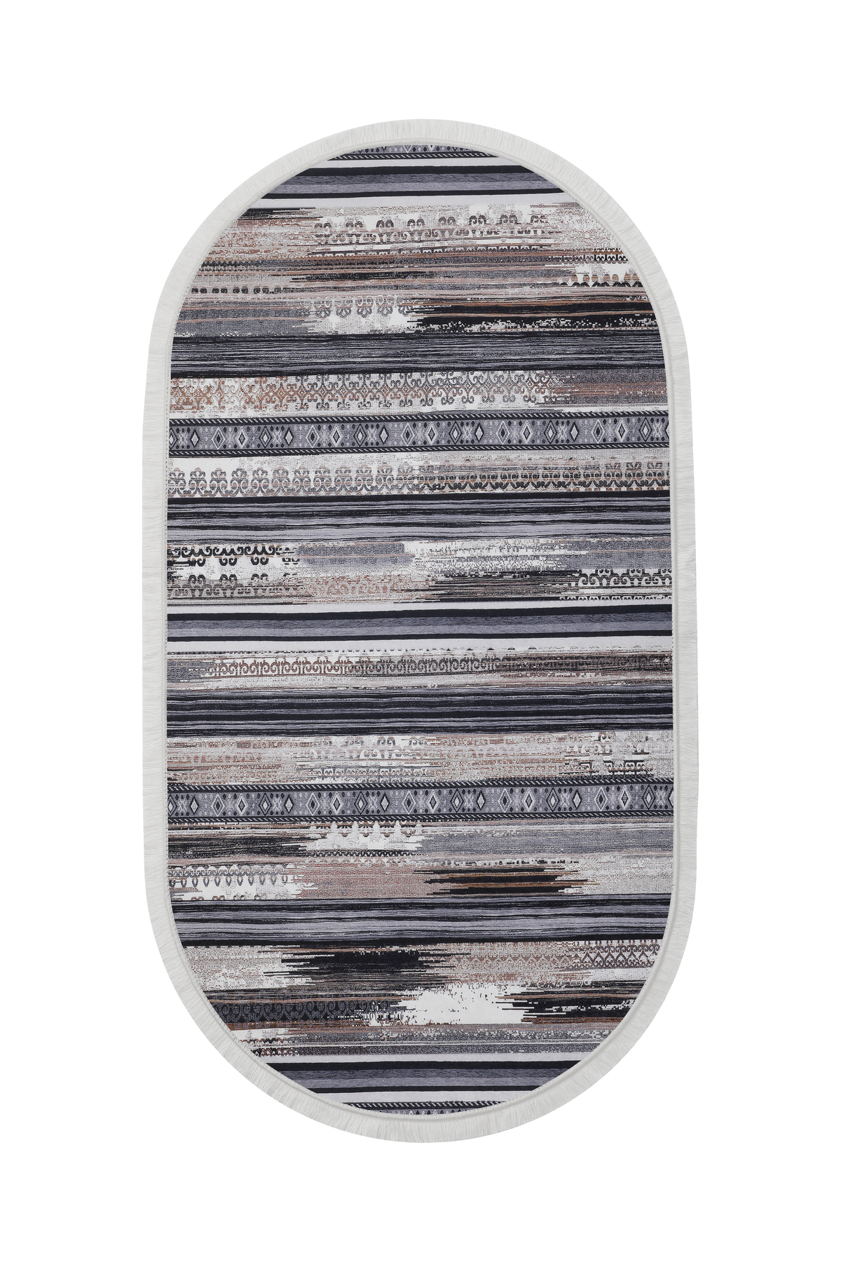 DİJİTAL Oval Saçaklı HALI KÖLN MODEL KAHVERENGİ Silinebilir 120x2