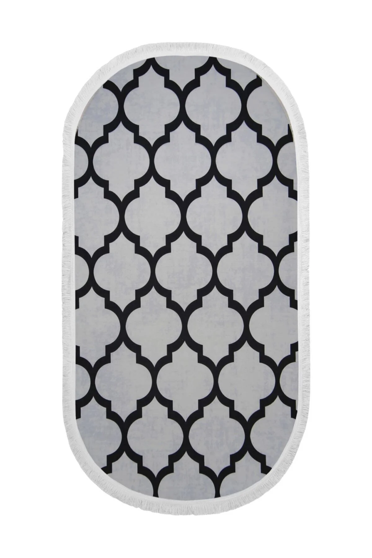 DİJİTAL Oval Saçaklı HALI MODERN TASARIMLI GRİ RENKLİ Silinebilir 100x500