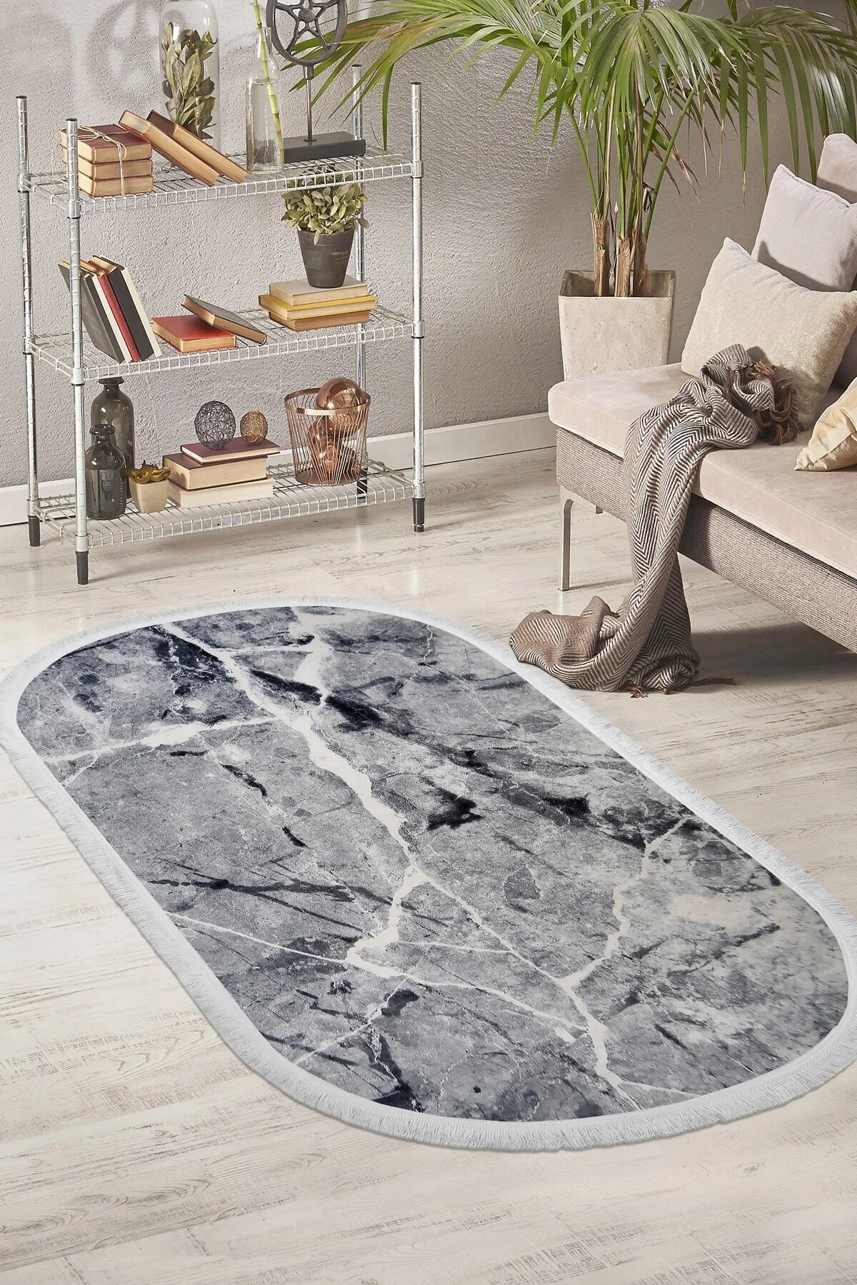 DİJİTAL Oval Saçaklı HALI MODERN TASARIMLI GRİ RENKLİ Silinebilir 60x100 Fiyatı, Yorumları ve Özellikleri