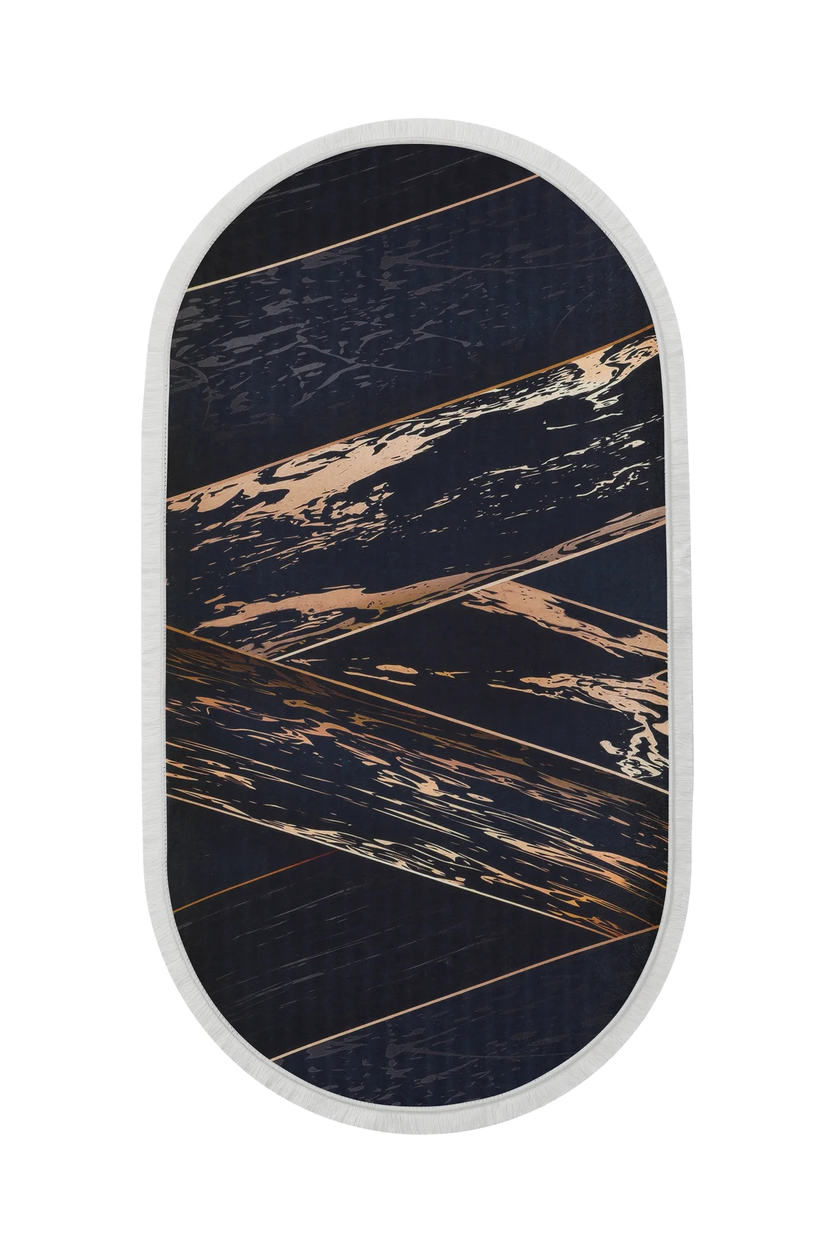 DİJİTAL Oval Saçaklı HALI MODERN TASARIMLI SİYAH RENKLİ Silinebilir 200x650