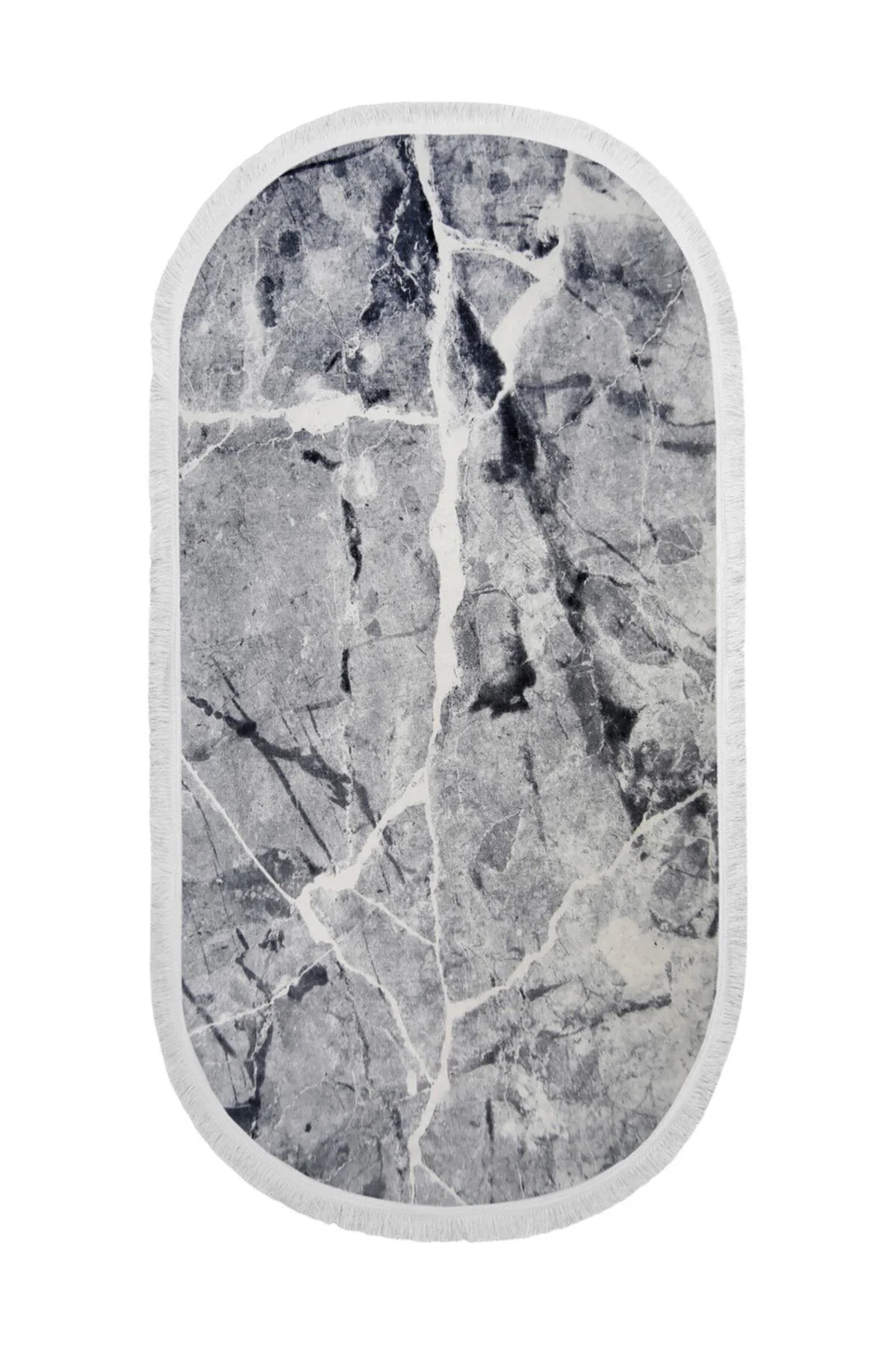 DİJİTAL Oval Saçaklı HALI MODERN TASARIMLI GRİ RENKLİ Silinebilir 60x100 Fiyatı, Yorumları ve Özellikleri