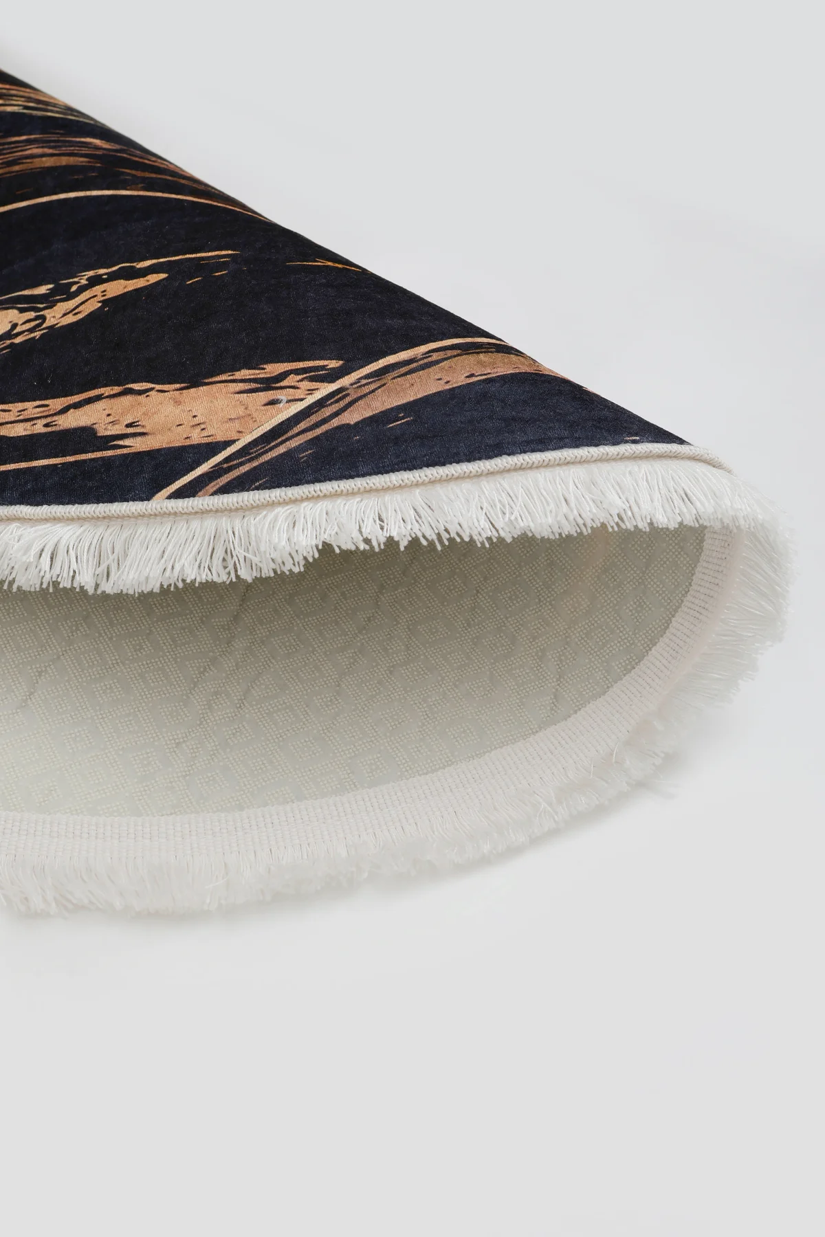 DİJİTAL Oval Saçaklı HALI MODERN TASARIMLI SİYAH RENKLİ Silinebilir 60x350