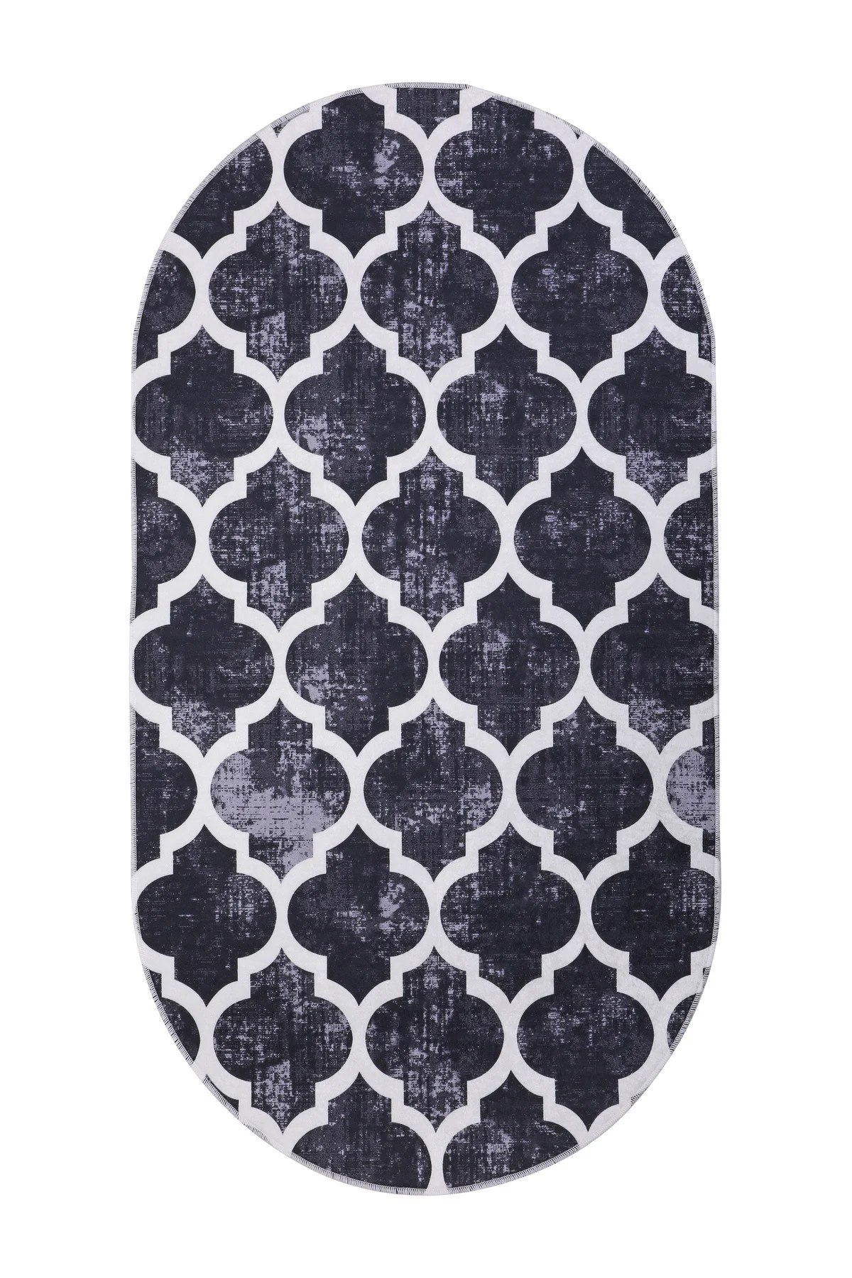 DİJİTAL Oval Saçaksız HALI MODERN TASARIMLI SİYAH RENKLİ Silinebilir Yolluk 120x200 (3 m2)