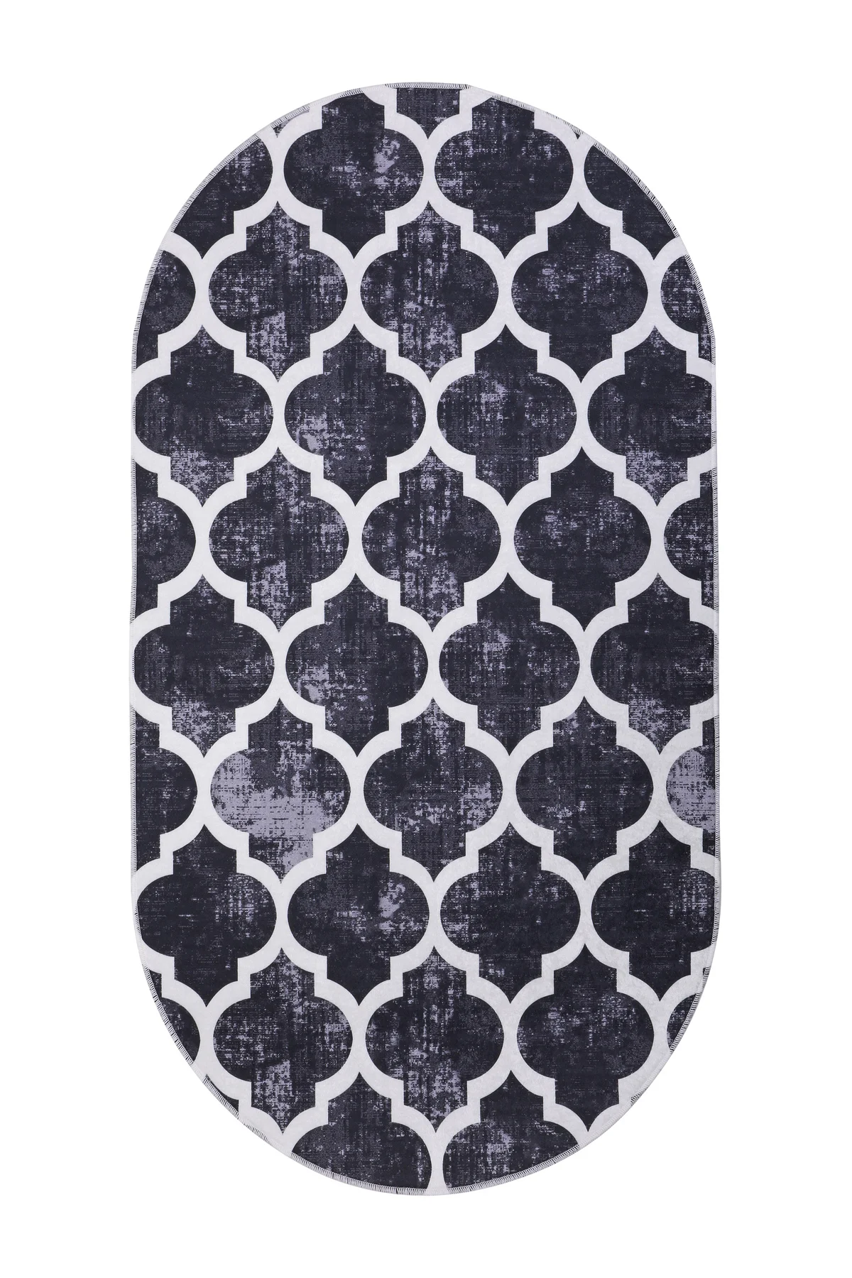 DİJİTAL Oval Saçaksız HALI MODERN TASARIMLI SİYAH RENKLİ Silinebilir Yolluk 80x350