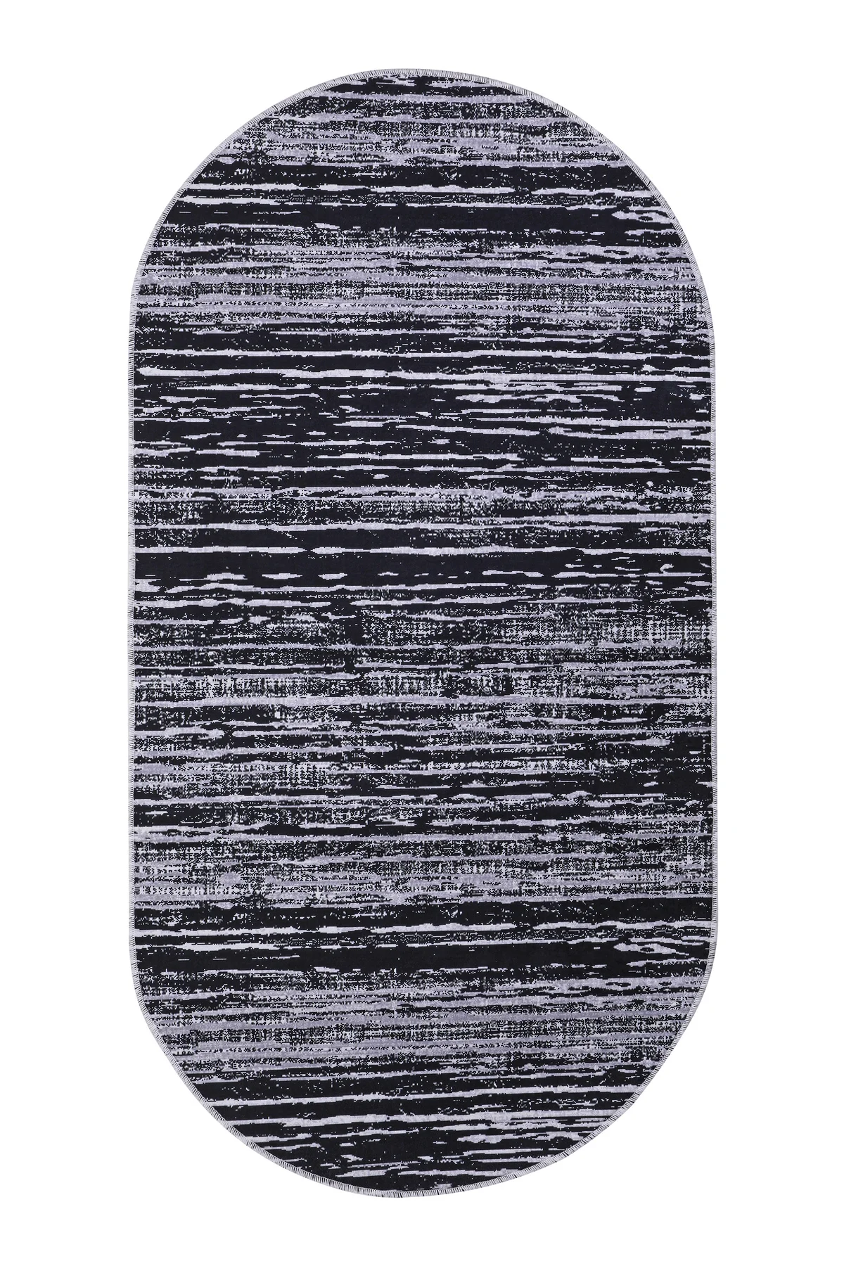 DİJİTAL Oval Saçaksız HALI MODERN TASARIMLI SİYAH RENKLİ Silinebilir Yolluk 80x250