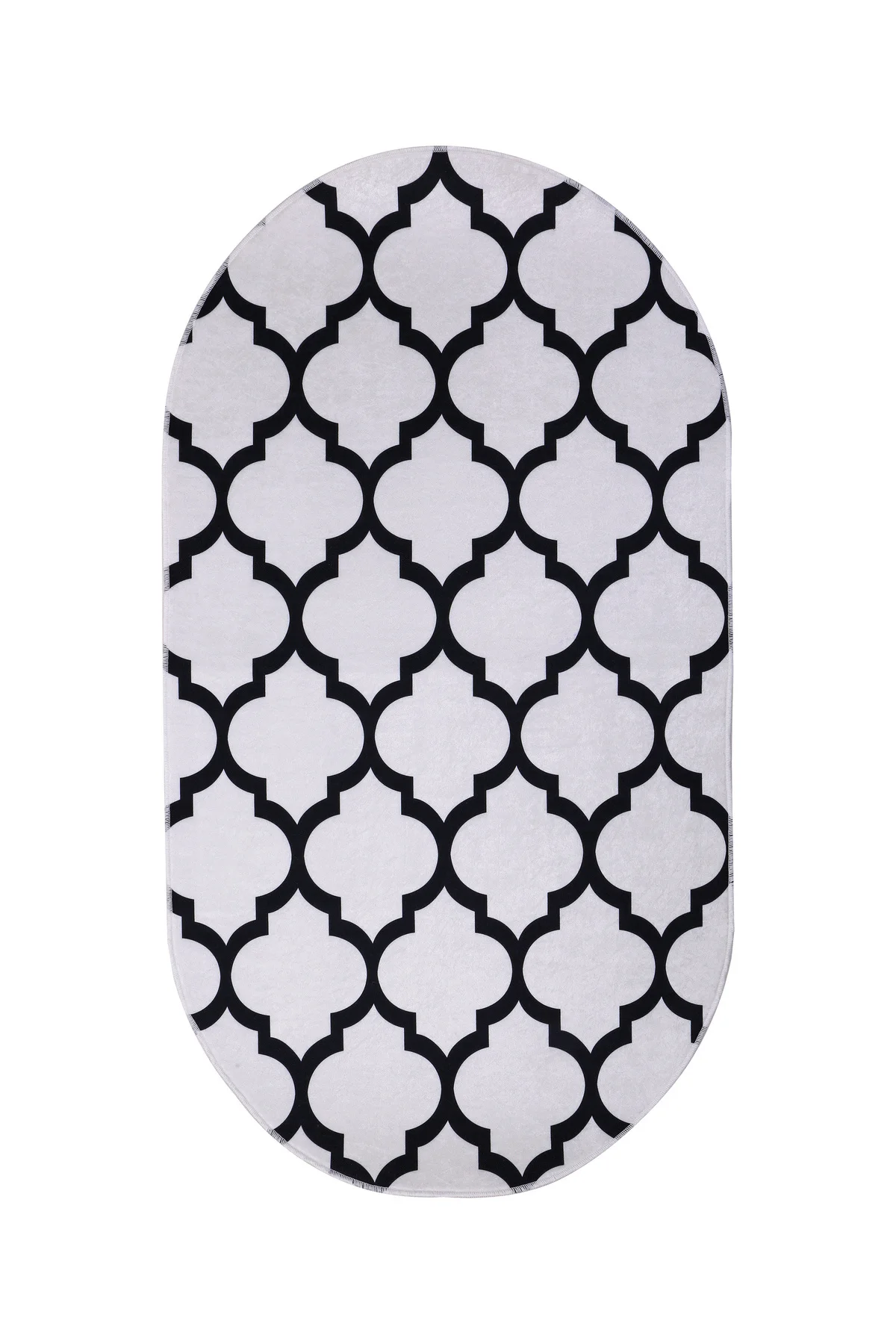 DİJİTAL Oval Saçaksız HALI MODERN TASARIMLI BEYAZ RENKLİ Silinebilir Yolluk 60x150